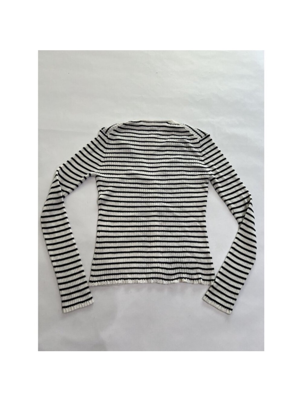MINNIE ROSE Black and White Striped Ribbed Cardigan | S - Picture 2 of 3